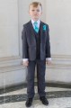 Boys Grey Jacket Suit with Turquoise Cravat Set - Oscar