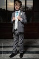 Boys Light Grey & Ivory Suit with Turquoise Cravat - Tobias