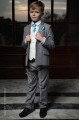 Boys Light Grey & Ivory Suit with Turquoise Cravat Set - Tobias