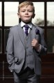 Boys Light Grey Jacket Suit with Purple Cravat Set - Perry