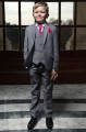 Boys Light Grey Jacket Suit with Hot Pink Cravat Set - Perry