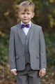 Boys Light Grey Jacket Suit with Purple Dickie Bow - Perry
