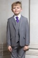 Boys Light Grey Jacket Suit with Purple Tie - Perry