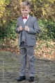 Boys Light Grey Jacket Suit with Red Dickie Bow - Perry