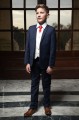 Boys Navy & Ivory Suit with Red Tie - Jaspar