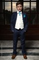 Boys Navy & Ivory Suit with Turquoise Cravat Set - Jaspar