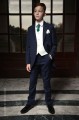 Boys Navy & Ivory Tail Suit with Bottle Green Cravat - Darcy