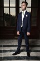 Boys Navy & Ivory Tail Suit with Mustard Green Cravat - Darcy