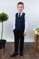Boys Black Trouser Suit with Navy Check Waistcoat - Chester