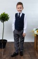 Boys Grey Trouser Suit with Navy Check Waistcoat - Charlie