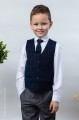 Boys Grey Trouser Suit with Navy Check Waistcoat - Charlie