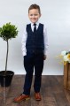 Boys Navy Trouser Suit with Red Check Waistcoat - Roman