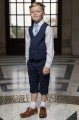 Boys Navy Shorts Suit with Sky Blue Tie - Leo