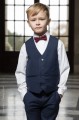 Boys Navy Shorts Suit with Burgundy Dickie Bow - Leo