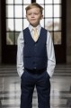 Boys Navy Shorts Suit with Gold Tie - Leo