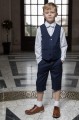Boys Navy Shorts Suit with White Dickie Bow - Leo