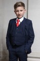 Boys Navy Suit with Red Satin Tie - Stanley