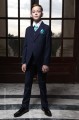 Boys Navy Tail Coat Suit with Turquoise Cravat Set - Edward