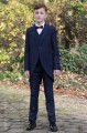 Boys Navy Tail Coat Suit with Burgundy Bow Tie - Edward
