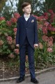 Boys Navy Tail Coat Suit with Champagne Dickie Bow Set - Edward
