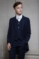 Boys Navy Tail Coat Suit with Ivory Tie - Edward