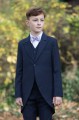 Boys Navy Tail Coat Suit with Lilac Bow Tie - Edward