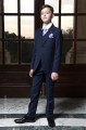 Boys Navy Tail Coat Suit with Lilac Cravat Set - Edward