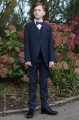 Boys Navy Tail Coat Suit with Purple Dickie Bow Set - Edward