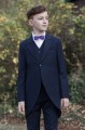 Boys Navy Tail Coat Suit with Purple Bow Tie - Edward