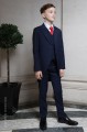 Boys Navy Tail Coat Suit with Red Tie - Edward