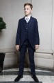 Boys Navy Tail Coat Suit with Silver Tie - Edward