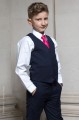 Boys Navy Trouser Suit with Hot Pink Tie - Joseph