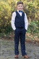 Boys Navy Trouser Suit with Royal Blue Dickie Bow - Joseph