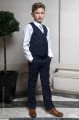 Boys Navy Trouser Suit with Silver Tie - Joseph