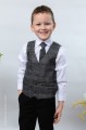 Boys Black Trouser Suit with Red Check Tweed Waistcoat - Chester