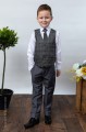 Boys Grey Trouser Suit with Red Check Tweed Waistcoat - Charlie