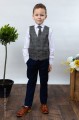 Boys Navy Trouser Suit with Red Check Tweed Waistcoat - Roman