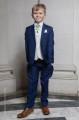 Boys Royal Blue & Ivory Suit with Mustard Green Cravat - Walter