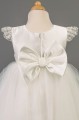 Busy B's Bridals Satin & Lace Large Bow Dress - Misty