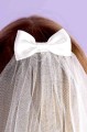 Peridot Girls White Satin Bow Communion Veil - Style Ava
