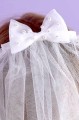 Peridot Girls White Pearl Organza Bow Communion Veil - Style Leah