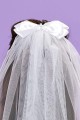 Peridot Girls White Pearl Large Bow Communion Veil - Style Fallon