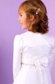 Peridot Girls White Bow Duchess Satin 3/4 Sleeve Bolero - Style Iris