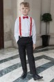 Boys Black Trouser Suit with Red Braces - Giles