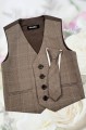 Boys Brown with Barleycorn Tweed Check Waistcoat & Tie