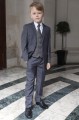 Boys Grey Suit with Orange Check Tweed Waistcoat - Tom