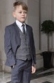 Boys Grey Suit with Red Check Tweed Waistcoat - Tom