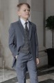 Boys Grey Tail Suit with Red Check Tweed Waistcoat - Archie