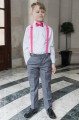 Boys Grey Trouser Suit with Hot Pink Braces - Guy