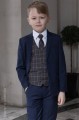Boys Navy Suit with Orange Check Waistcoat - Ashby